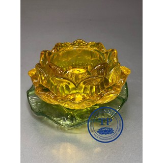 Đế để nến thuỷ tinh hoa mẫu hoa sen vàng có đế tm12180