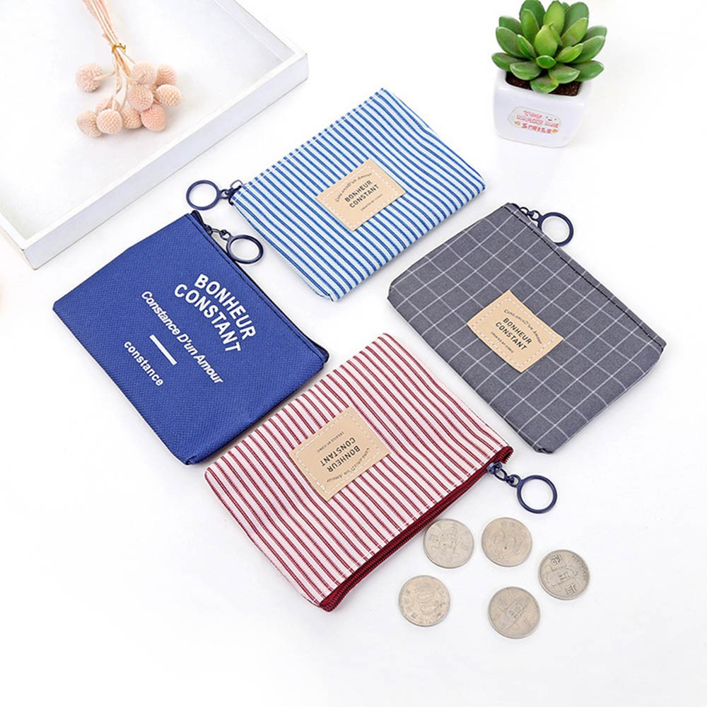 VÍ UNISEX vải CANVAS đựng Tiền - Mỹ Phẩm - Thẻ kẻ sọc