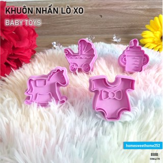 Khuôn nhấn bánh cookie cutter khuôn lò xo in nổi 3D baby toys