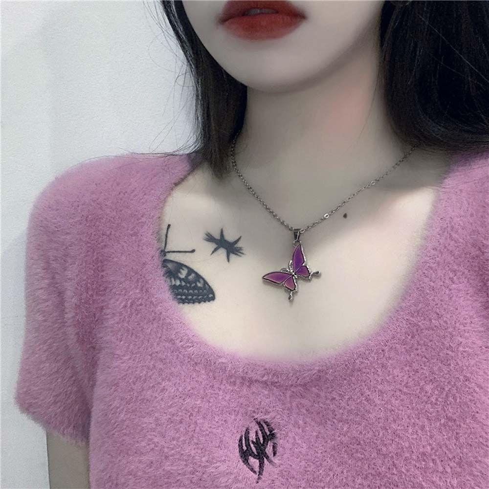 AROMA Dây Chuyền Bạc Mặt Hình Bướm Màu Sắc Tím Điều Khiển Nhiệt Độ Dành Cho Nữ
