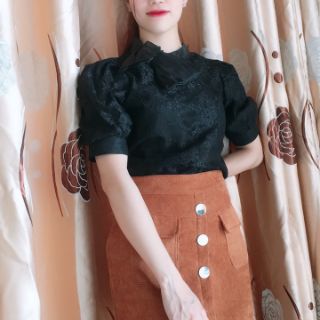 Áo ren tiểu thư,cổ phối nơ voan