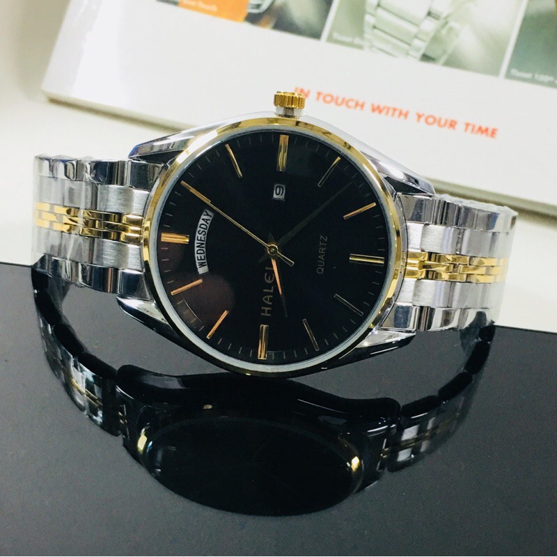 Đồng hồ đeo tay nam HALEI-582M dây kim loại màu vàng đờ mi
