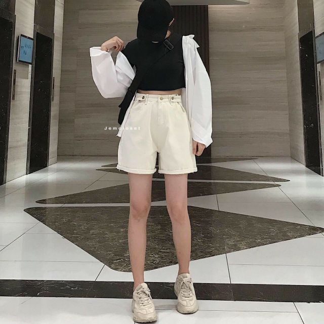 Lenkapas - Short jeans nút lưng ba màu như hình chụp (ảnh thật)