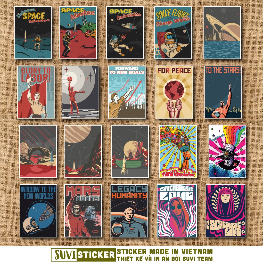 50 Sticker Vintage Galaxy chống nước sticker dán mũ bảo hiểm, laptop, điện thoại, đàn guitar, vali. MSP: NS30