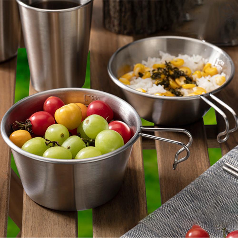 Bát Inox 500ml Miệng Rộng Có Tay Cầm Tiện Dụng Mang Theo Du Lịch Cắm Trại