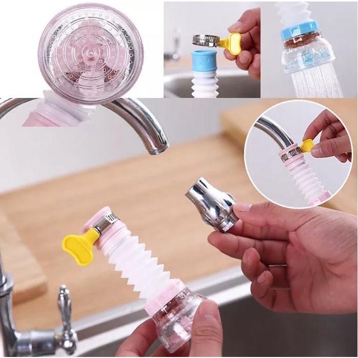 Đầu nối vòi nước cánh quạt tăng áp kết hợp hạt lọc kháng khuẩn, lò xo có thể kéo dài xoay 360 độ - QM.PK085