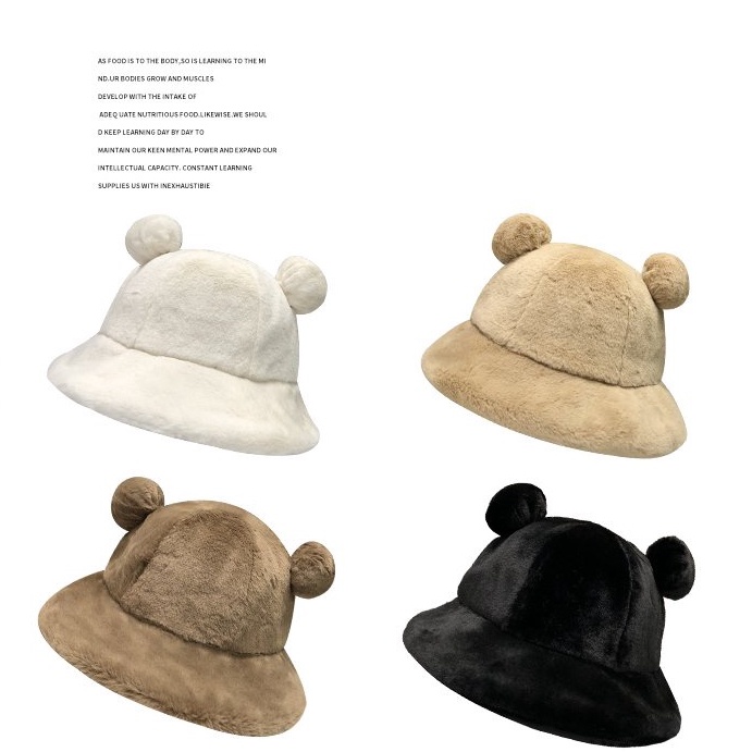 Mũ Len Tai Gấu Tròn Jussy Siêu Cute Phong Cách Mũ Bucket Hàn Quốc Chất Len Bông Dày Mịn Ấm Áp Nhiều Màu Hot Trend