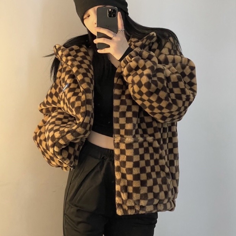 TKLIHN Áo khoác lông kẻ Caro ULZZANG phong cách Hiphop đường phố 2021 KÈM ẢNH THẬT CUỐI