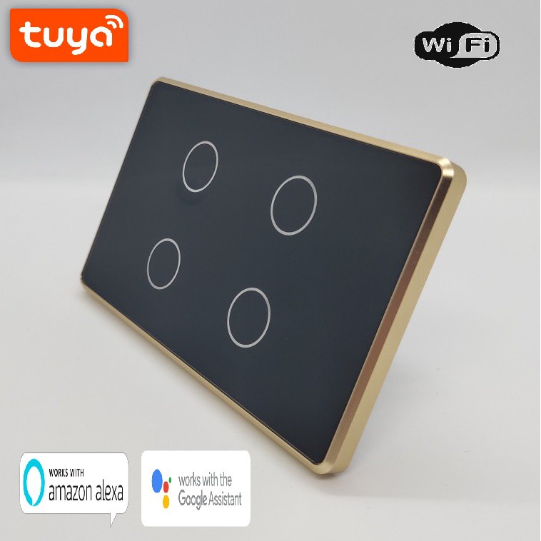 [bh 6 tháng]CÔNG TẮC TUYA (WIFI + RF433) 4 NÚT CHỮ NHẬT CẢM ỨNG