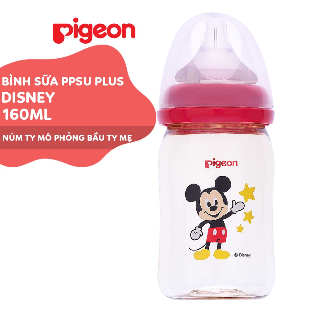 Bình sữa cổ rộng Disney PPSU Plus Pigeon 160ml/ 240ml