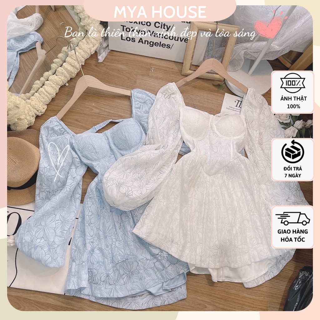 Đầm minal dress trắng tay dài phồng