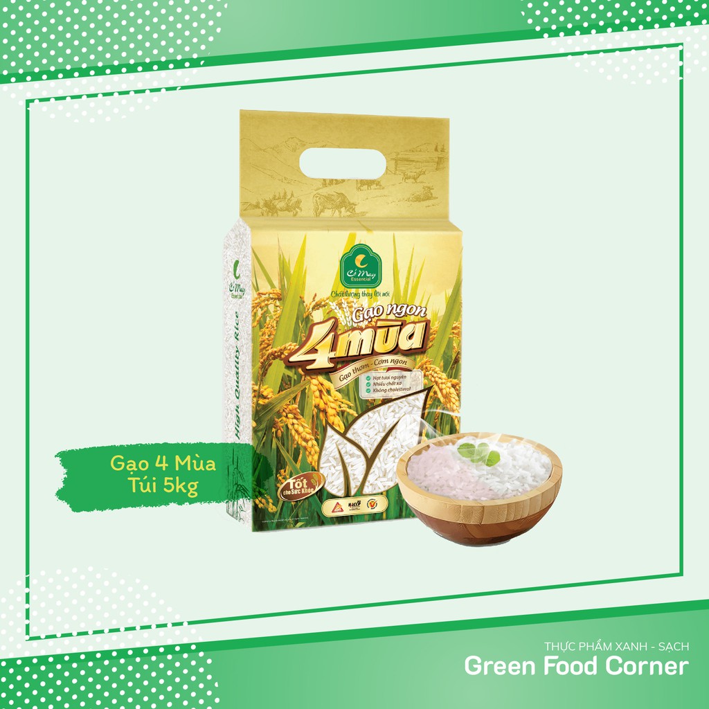 Gạo Bốn Mùa Cỏ May Túi 5Kg Hút Chân Không - Cơm Dẻo Thơm Ngọt