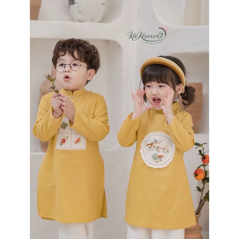 PT4 Áo dài cách tân bé trai bé gái áo dài Tết cho bé kèm quần chất liệu cát hàn mềm mịn không bị ngứa da