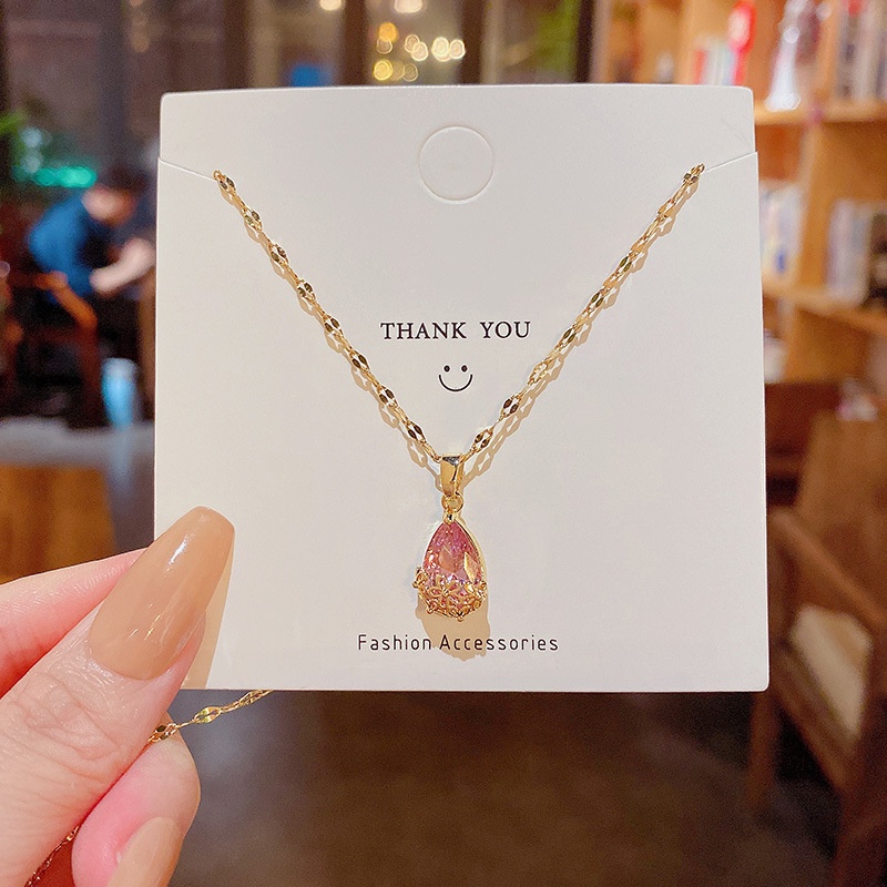 Dây Chuyền Thép Titan Đính Đá Zircon Lớn Siêu Lấp Lánh Tinh Tế Lu