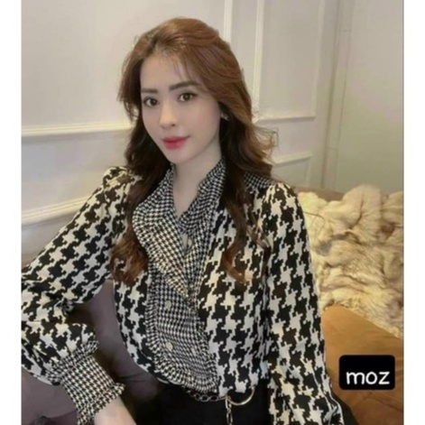 Áo sơ mi lụa kẻ mắt sói