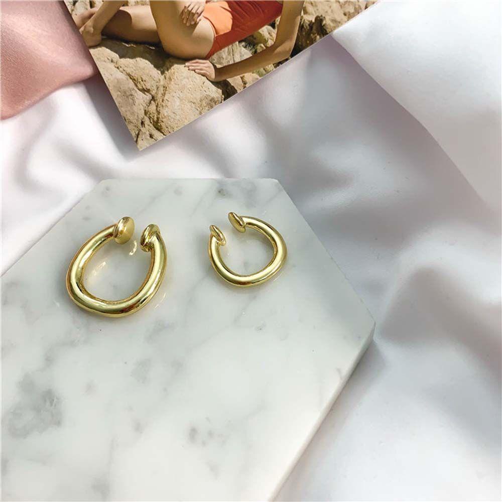 Bông Tai Dạng Kẹp Không Xỏ Lỗ Bằng Hợp Kim Màu Sắc Đơn Giản Dành Cho Nam Nữ
