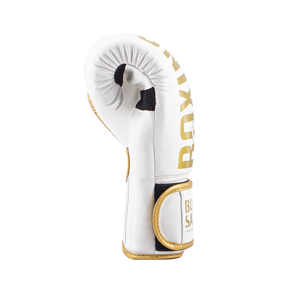 Combo Găng Tay Boxing Saigon + Băng Tay 4m5 (tặng túi rút &amp; xịt) - Trắng