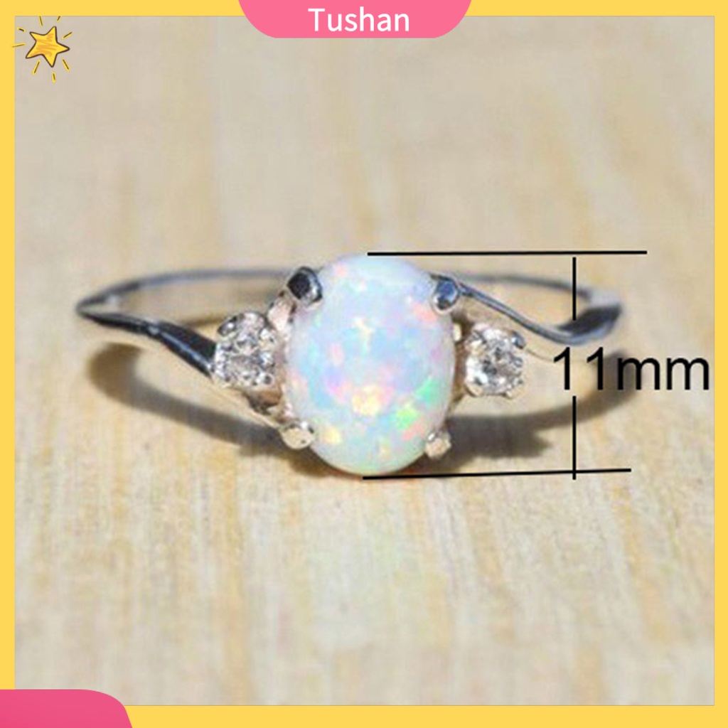 Nhẫn Đính Hôn Đính Đá Opal Nhân Tạo Thời Trang