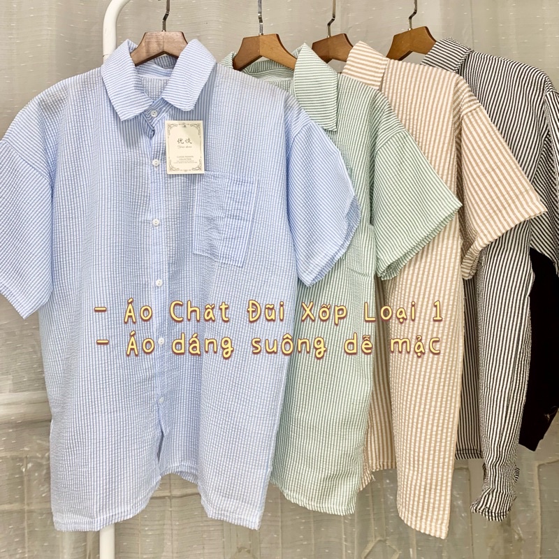 Áo sơ mi Hàn Quốc dáng rộng kẻ sọc nhiều màu Ulzzang  - Ảnh thật