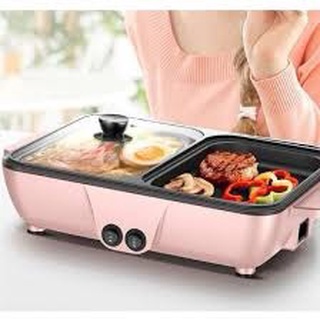 Bếp lẩu nướng 2 ngăn Hàn Quốc, Nồi lẩu 2 in 1 siêu chống dính đa năng_Bảo hành chính hãng 6 tháng crewcrew.shop