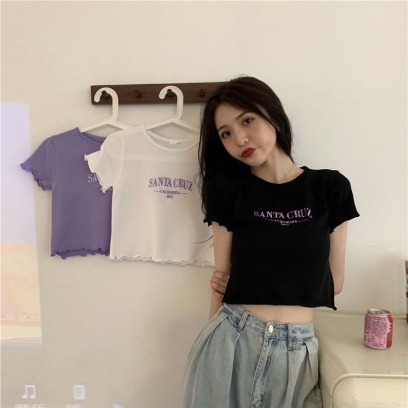 Áo croptop màu Thêu - Áo thêu chữ SANTA CRUZ