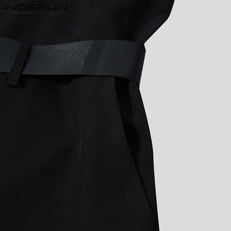 Áo liền quần INCERUN tay ngắn cổ bẻ có thắt lưng phối dây kéo thời trang cho nam