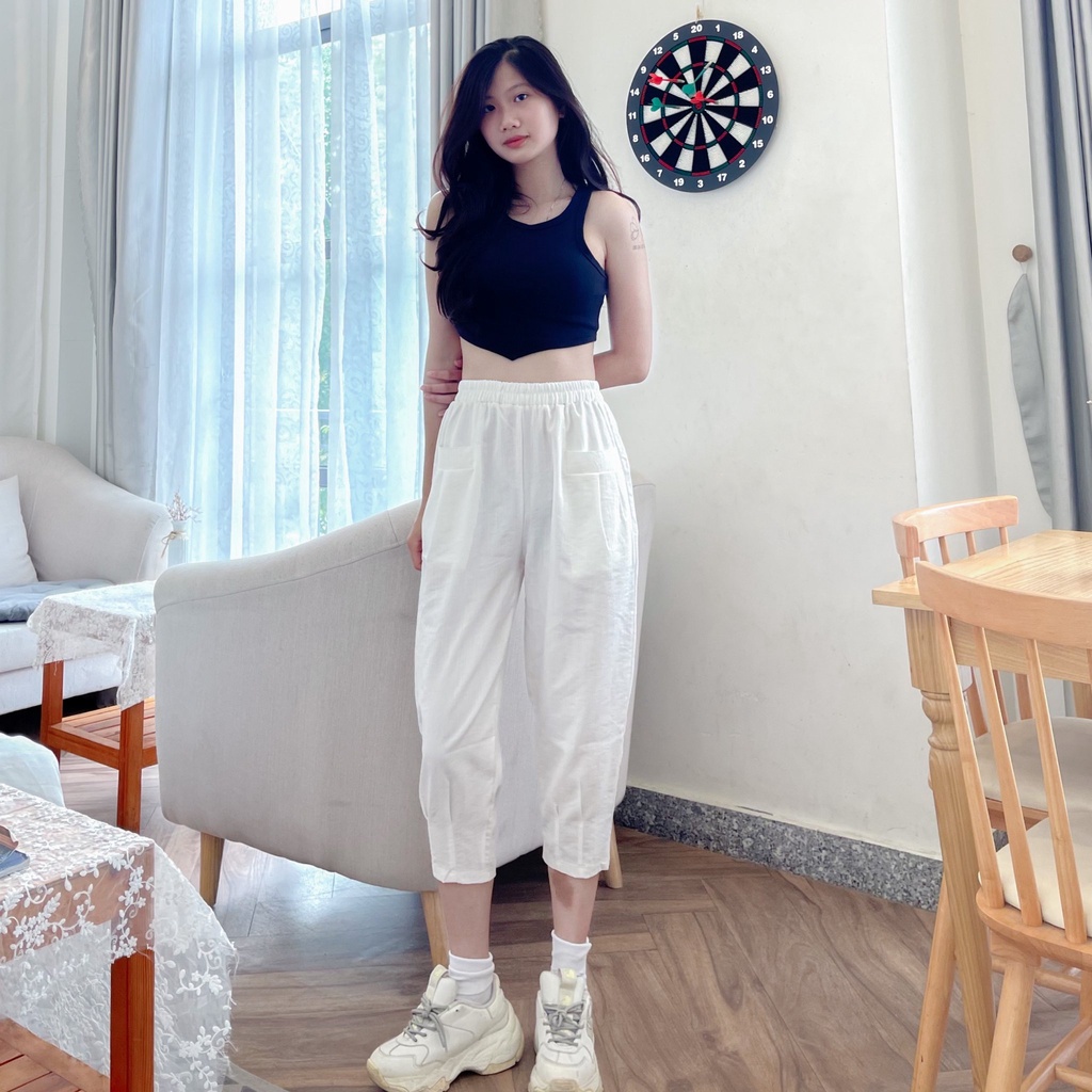 Quần baggy nữ vải đũi lưng thun năng động MA666-Minhanh.officiali.store