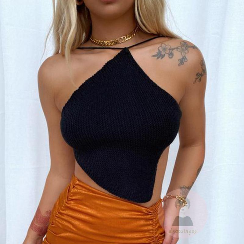 Áo Tank Top Dệt Kim Không Tay Cổ Yếm Màu Sắc Độc Đáo Thời Trang Mùa Hè Cho Nữ