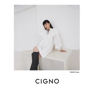 Cigno-đầm sơ mi cổ đức phối bèo vintage renier dress