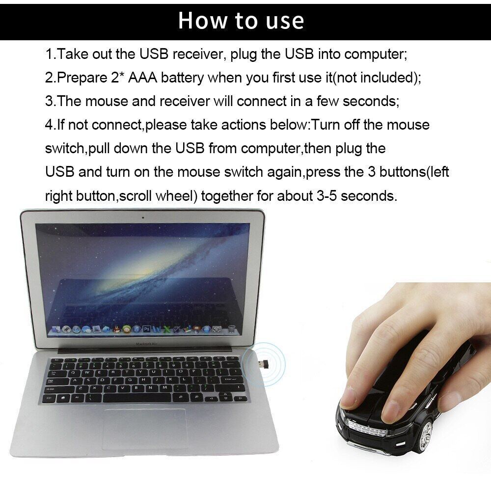 Chuột Quang Không Dây 2.4G 1600 DPI USB Gắn Xe SUV / Laptop / PC / Notebook / Máy Tính Bảng