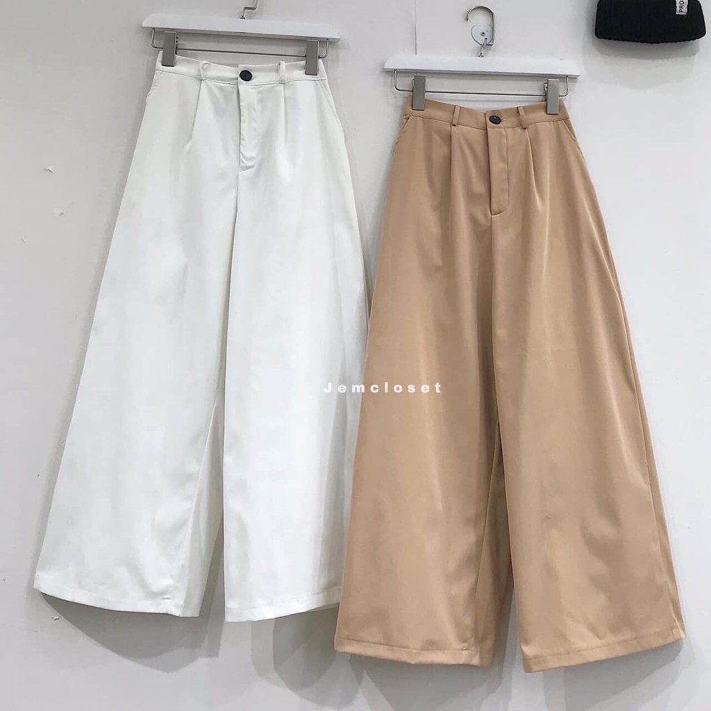 Quần kaki ống suông culottes tôn dáng 4 màu đen/be/nâu/trắng (kèm video/ảnh thật) Nguyễn Hoa