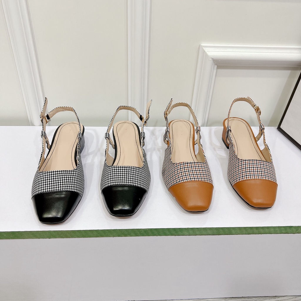 Sandal nữ gót thấp 3p bít mũi phối gót vuông cao cấp chất da căng mịn hàng chuẩn VNXK cực xinh - Chị Chảnh Store