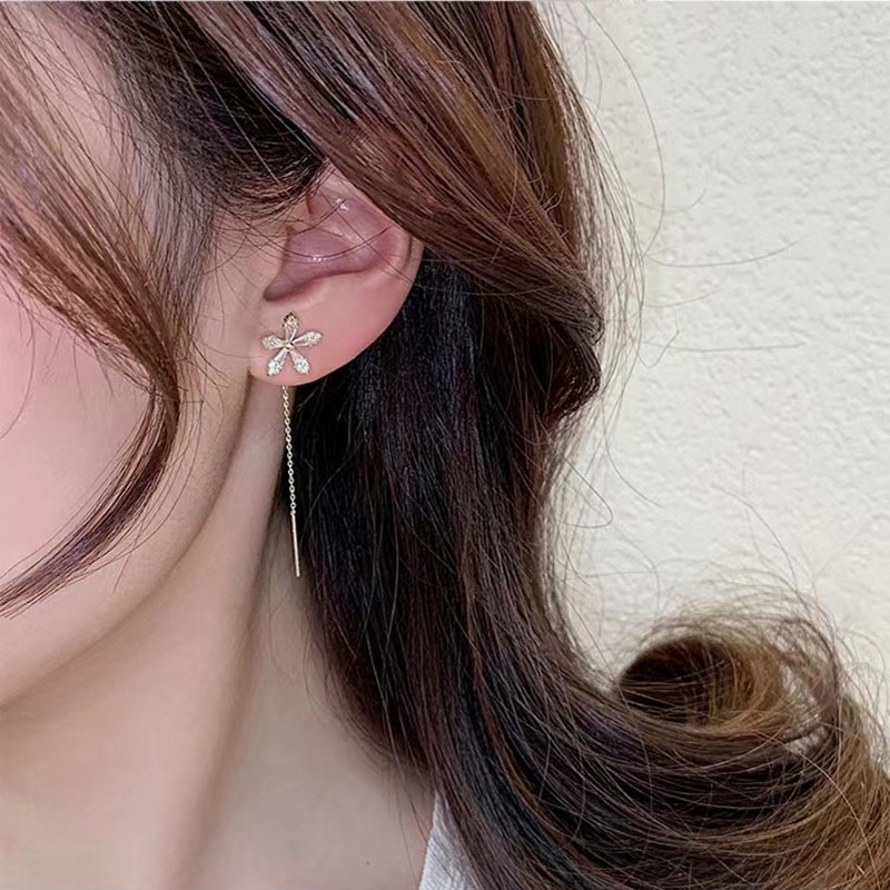 Khuyên Tai Tua Rua Hình Hoa Đính Đá Thời Trang Phong Cách Mới