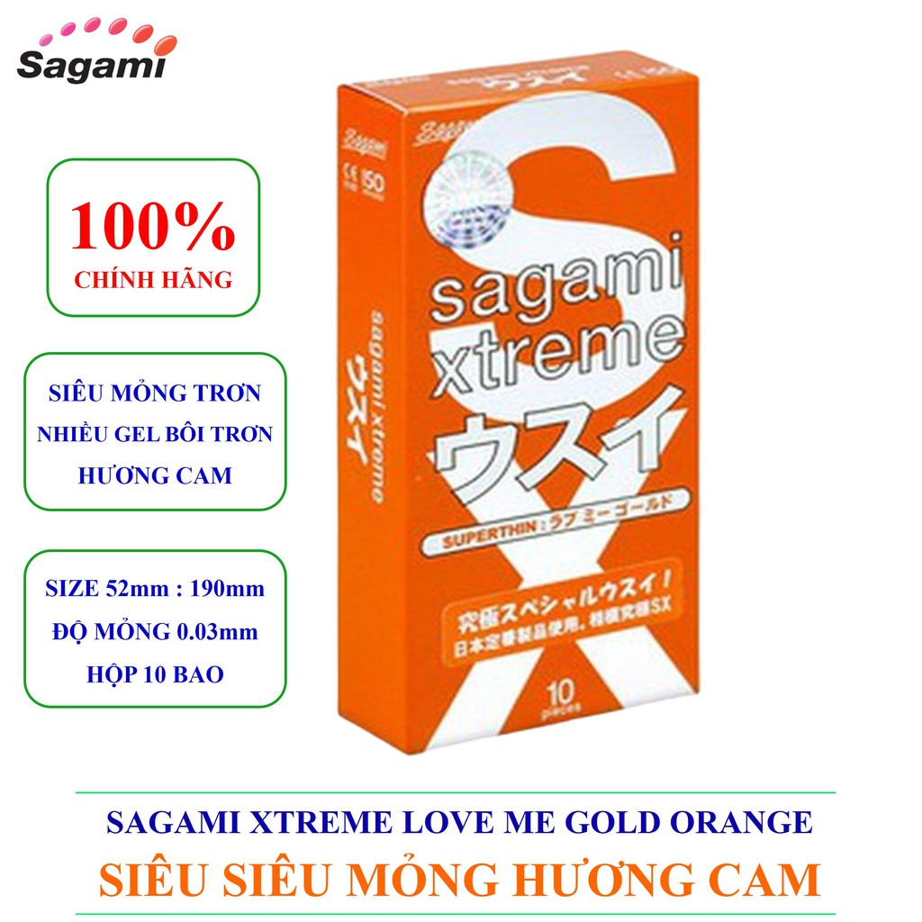 [BAO CAO SU SAGAMI] Bao cao su Sagami Siêu mỏng hương cam Sagami love me Orange hộp 10 bao cao su