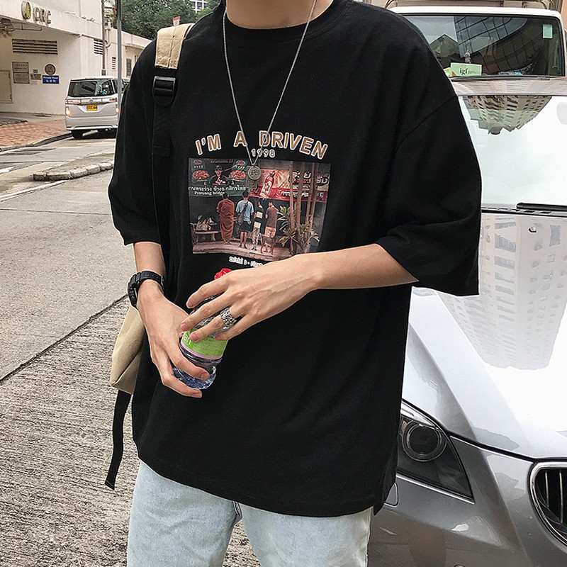 Áo tay ngắn dáng rộng phong cách Hàn Quốc trẻ trung cho nam size M-5XL