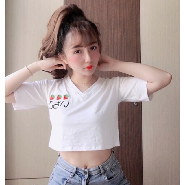 Áo Croptop Thêu dâu (Hình Thật)