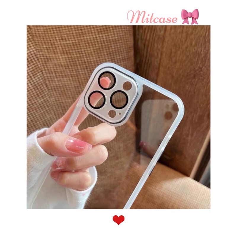 ỐP LƯNG IPHONE VIỀN MÀU TRẮNG KÈM KÍNH CAMERA VIỀN ĐEN