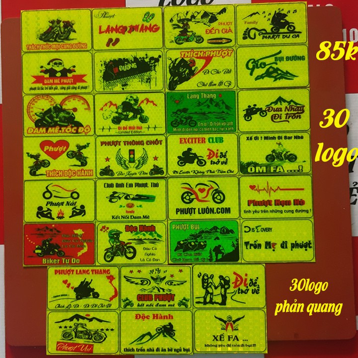 combo bộ 30 logo tem phượt phản quang