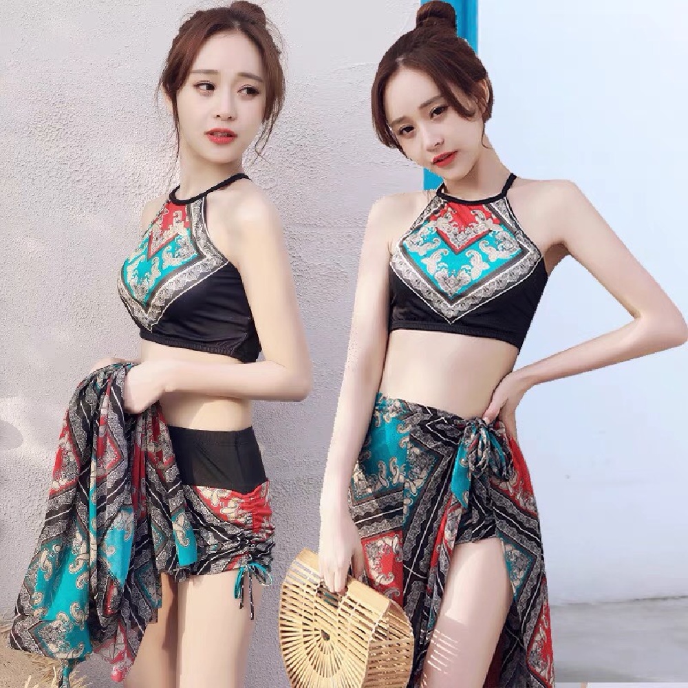 Bộ đồ bơi thổ cẩm 3 chi tiết - chất liệu thun,size cho các bạn từ 42-55kg,thích hợp đi biển, có miếng đệm ngực-BDB