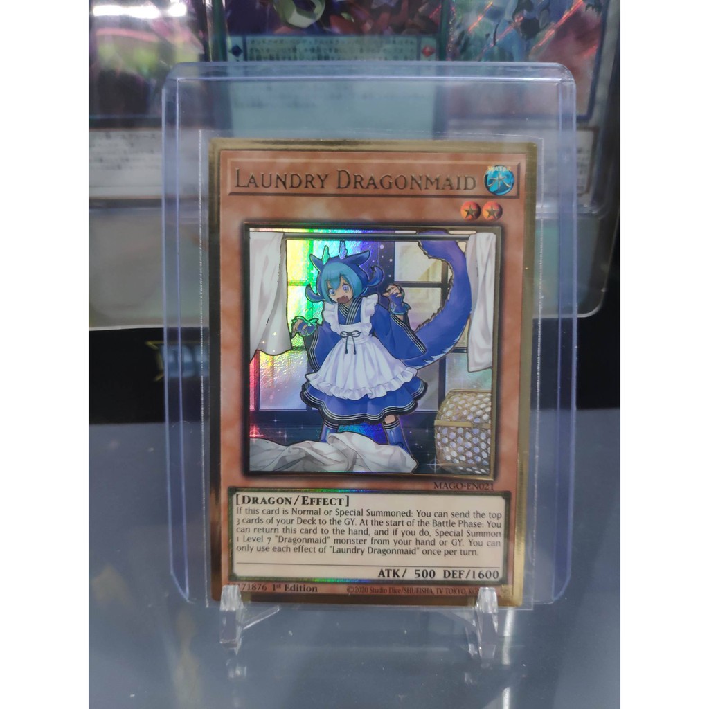 [ Dưa Hấu Yugioh ] Lá bài thẻ bài Laundry Dragonmaid - Premium Gold Rare - Tặng bọc bài nhựa bảo quản