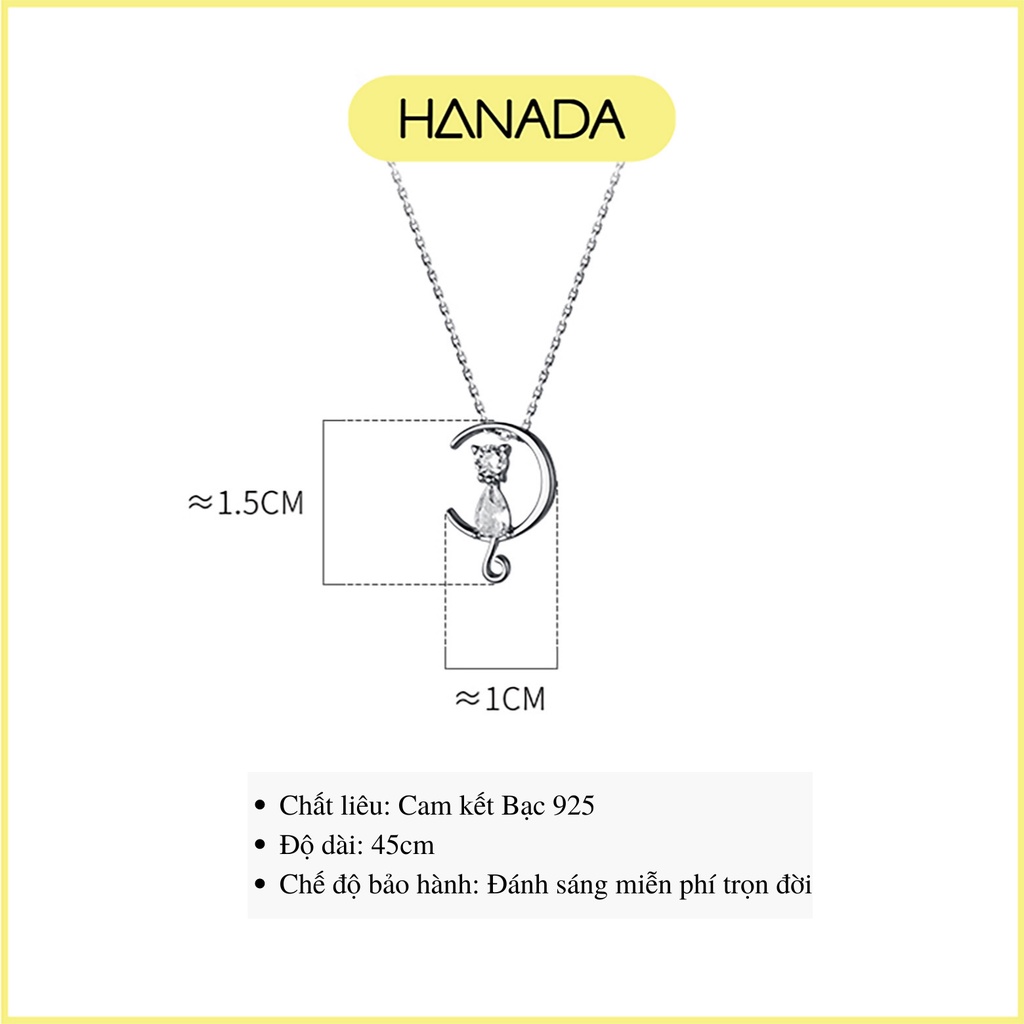 Dây Chuyền Bạc 925 Hanada Vòng Cổ Nữ Măt Trăng Mèo Đính Đá Đơn Giản 1001 K7