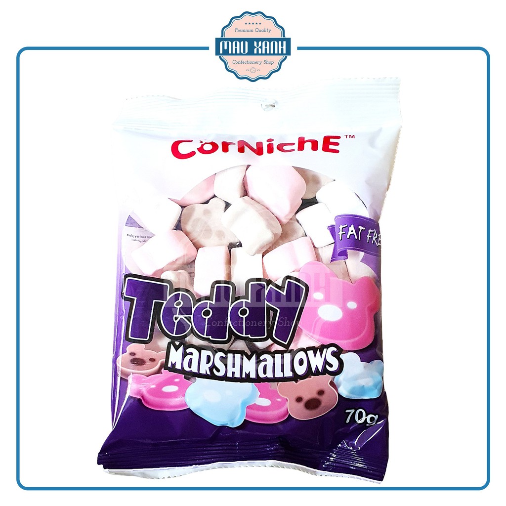 Kẹo Bông Gòn Marshmallow CorNiche Hương Vani, Dâu & Socola Hình Gấu (Gói 70g)