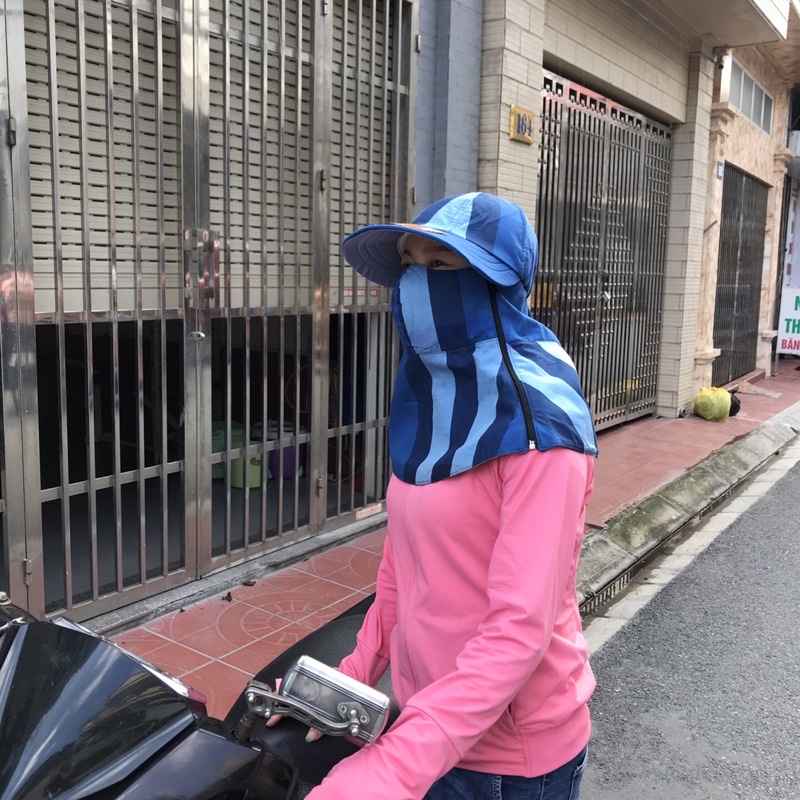 Mũ chống nắng đa năng nữ,  mũ chống nắng kèm khẩu trang trùm vai gáy mũ vải cotton dep