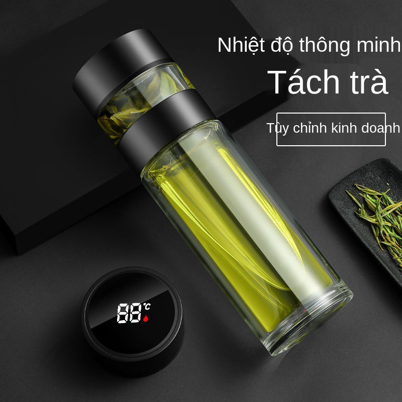 【miễn phí chổi quét cốc】 thủy tinh đôi Nhiệt độ thông minh cốc đong nam nữ, tách nước pha trà, tặng phẩm cao cấp