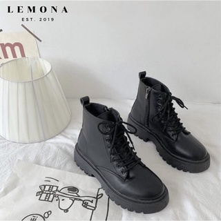 Giày Cao Cổ Martens Bốt Khoá Kéo Sườn Đơn Giản Da PU Phong Cách Hàn Quốc