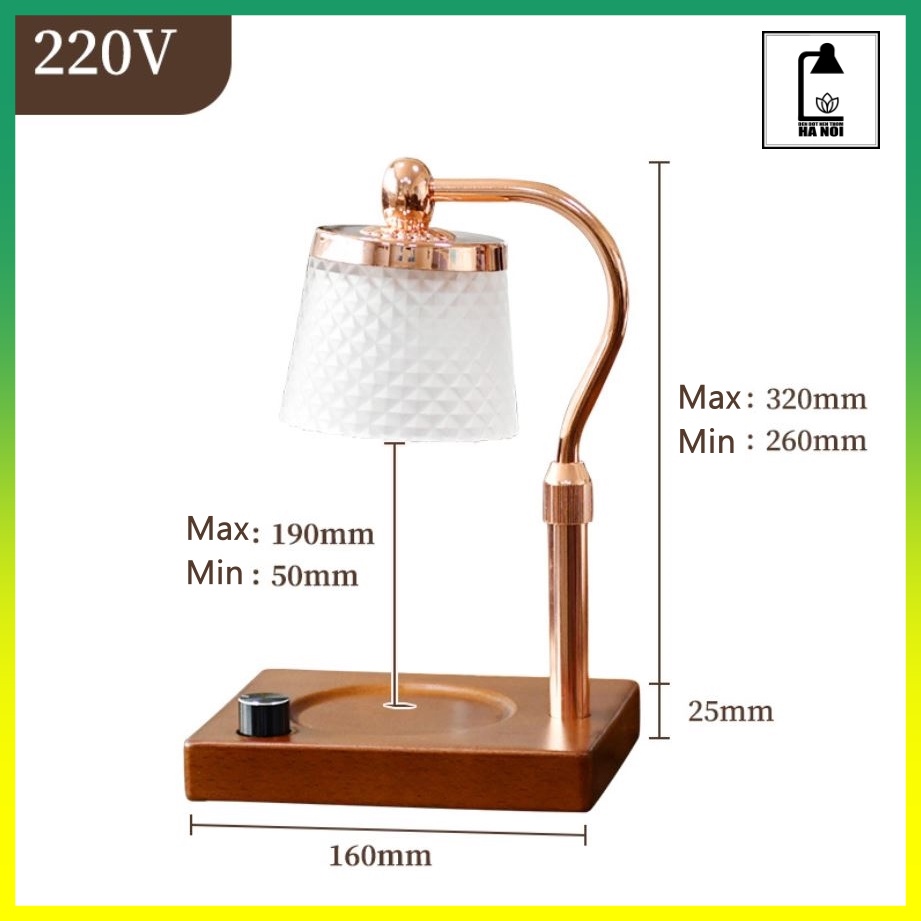 Đèn đốt nến thơm đế gỗ - Phụ kiện nến Yankee size L, BBW - Điều chỉnh chiều cao - Warmer Candles GU10 35W