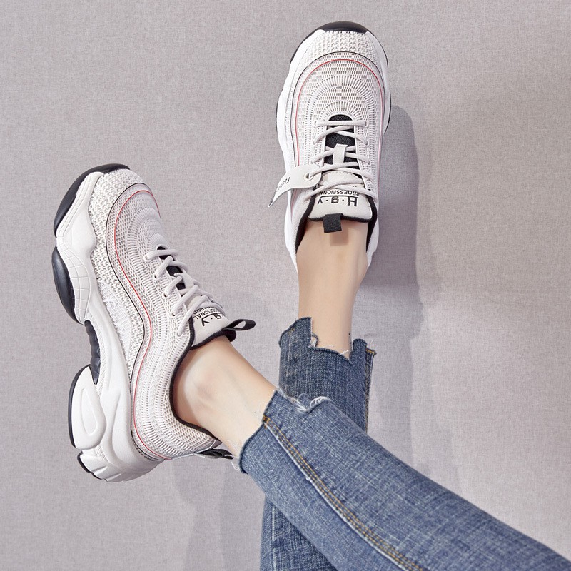 Giày Sneakers Nữ, Giày Thể Thao Nữ Đế Độn 3cm Lượn Sóng Màu Kem Cá Tính Hot Trend Minhtushoes Giày Dép Nữ Cao Cấp BH12 | WebRaoVat - webraovat.net.vn