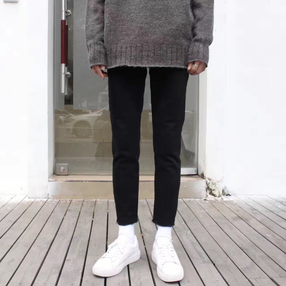 [Không Phai Màu+Co Giãn]Quần Jean Nam Đen Trơn Dáng Ôm Màu Đen Hàn Quốc Hot 2021 (J01) | BigBuy360 - bigbuy360.vn