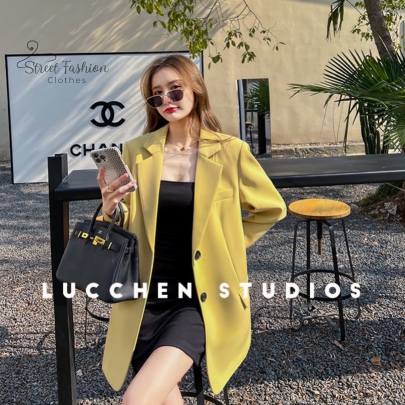 Áo vest nữ dáng suông dài rộng phong cách Hàn Quốc, áo blazer nữ 3 màu hot trend