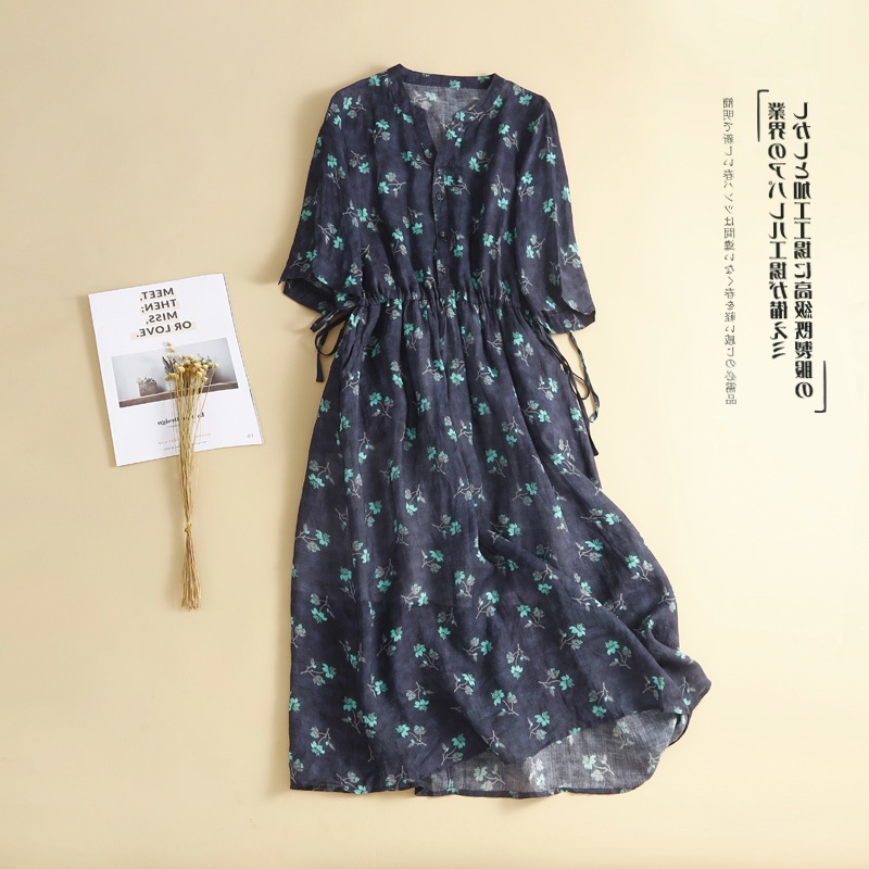Áo Choàng Vải Lanh Cotton Cổ Chữ V In Hoa Phối Nhãn Hiệu Thương Hiệu Thời Trang Pháp Cho Nữ